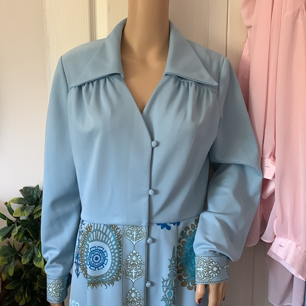 Alfred Shaheen vintage 70s blue maxi dress L - Picture 6 of 13